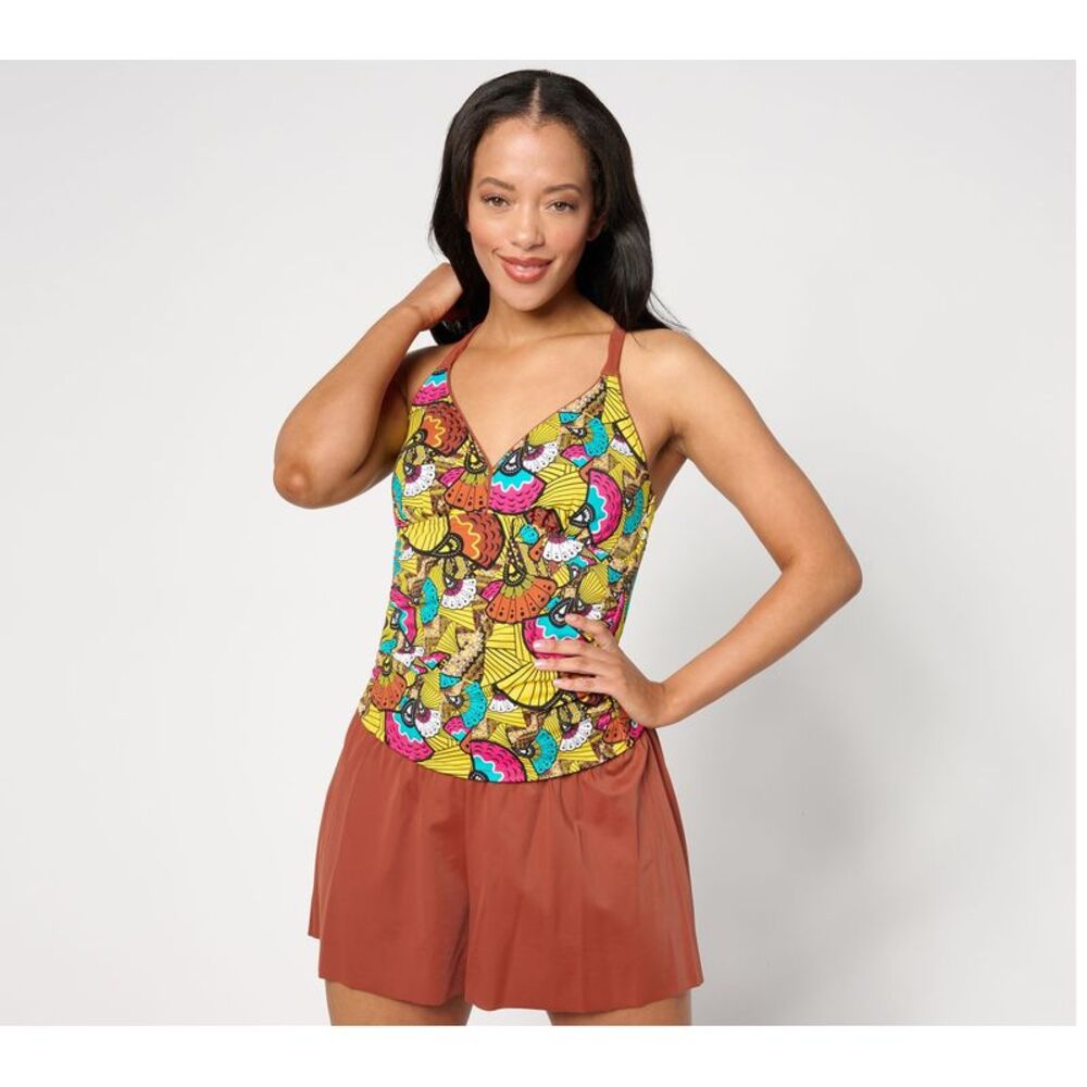 Women Control Women's Swimsuit Sz 14 Tummy Tankini & High Multi-colored A637482